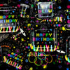 233 PCS Glow Neon Party Supplies Neon Glow Tableware Set Neon Balloons Glow in the Dark Birthday Banner Cake Toppers for Blacklight Party Decoration Serves 20 (Glow Set B)